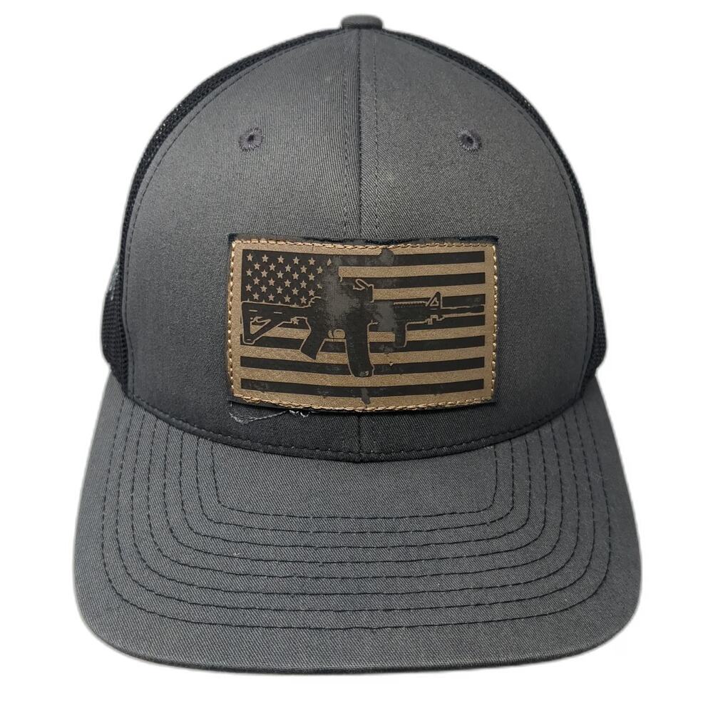 Richardson Trucker Hat Gray One Size American Flag Rifle Rush 10-8 Mesh Snapback
